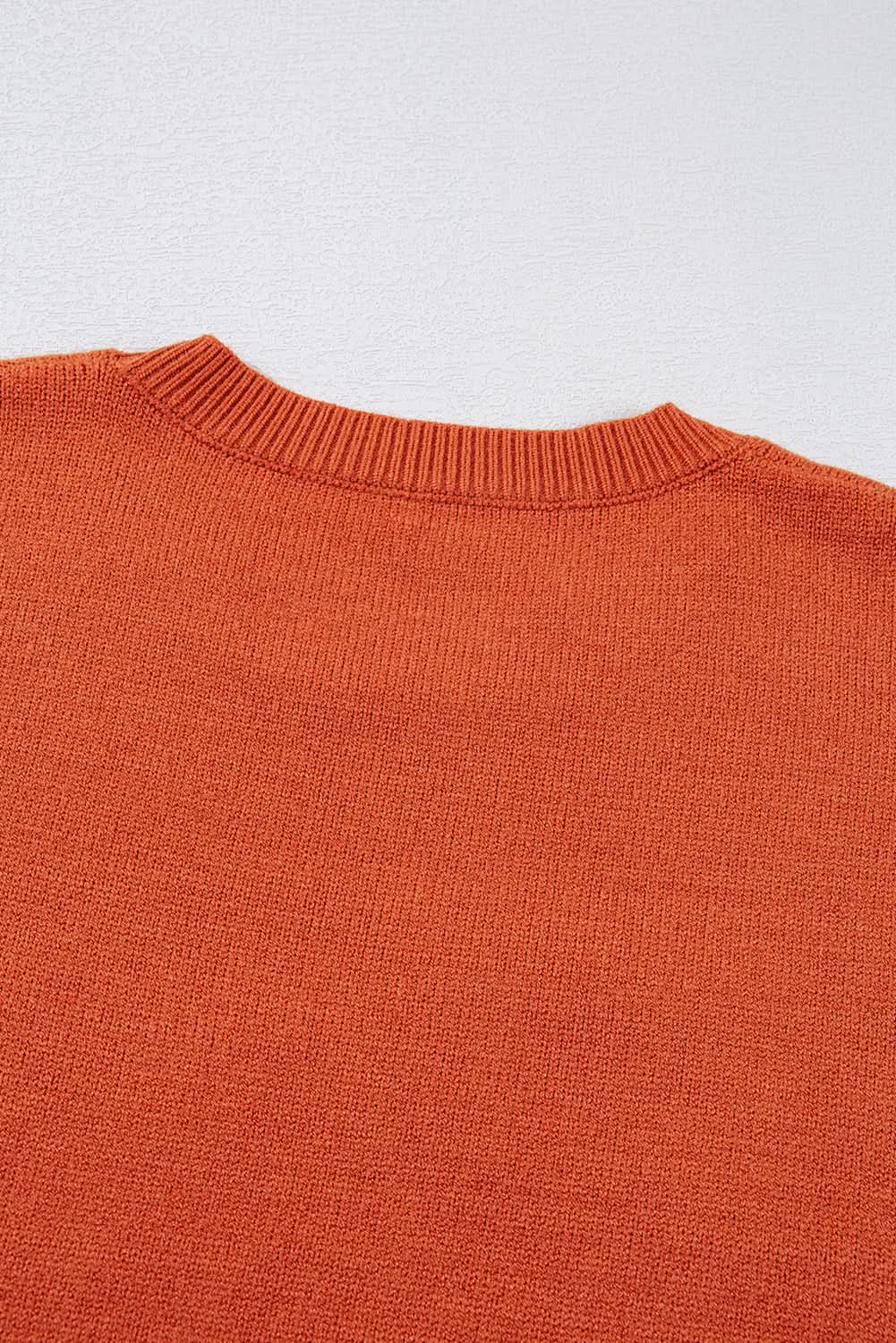 Orange Boo Knitted Pattern Ribbed Edge Drop Shoulder Sweater - Love Salve